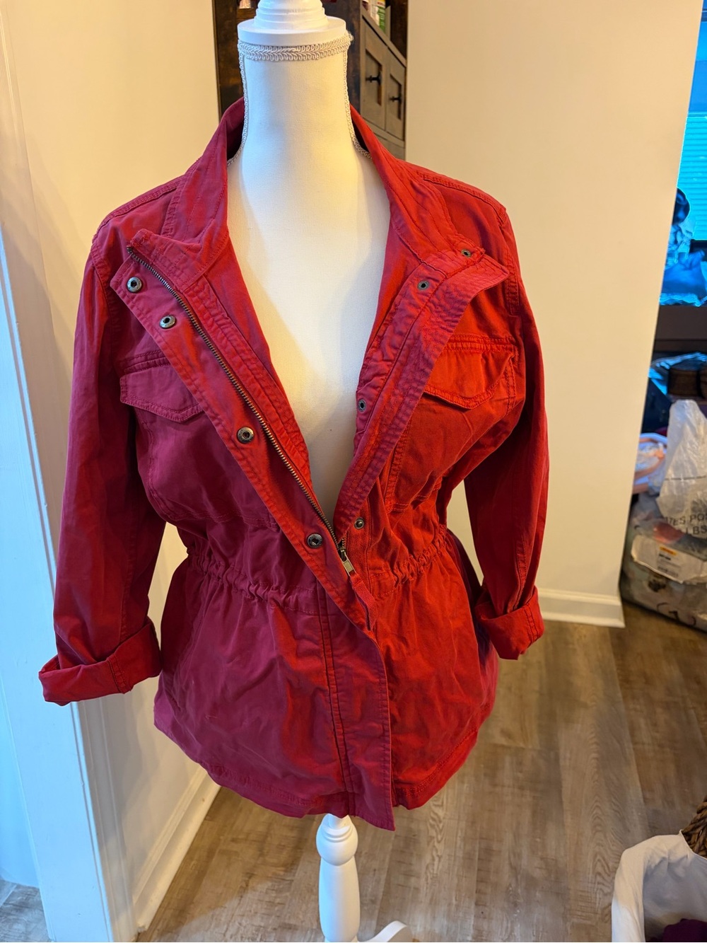 Style & Co. Red Women’s Utility Jacket with Cinched Waist